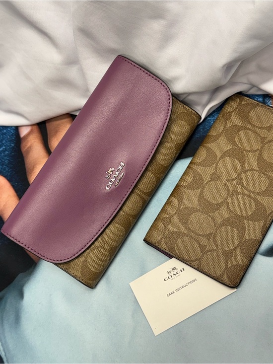 Coach Handbags - (new+card) Coach Leather / Brown Signature Large Wallet + Checkbook Insert